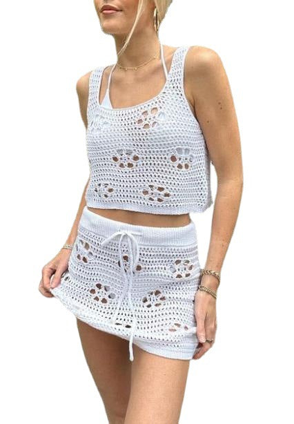 Damen gehäkeltes Crop-Top und Minirock Set R&B