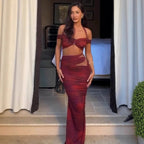 Damen Crop-Top und Maxi-Rock Set mit raffiniertem Rüschen-Design R&B
