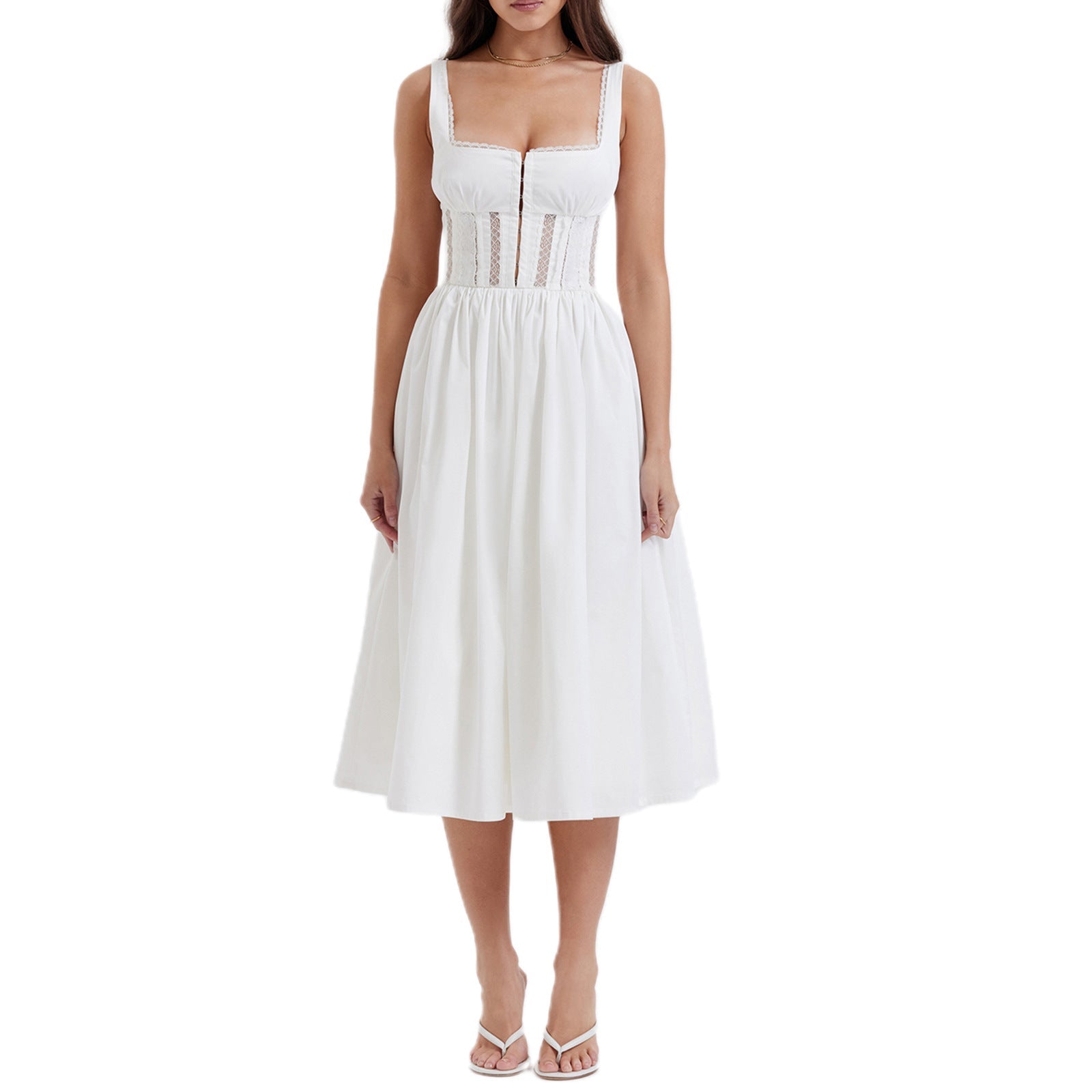Damen Midi-Kleid mit raffinierten Spitzenakzenten und tailliertem Schnitt R&B