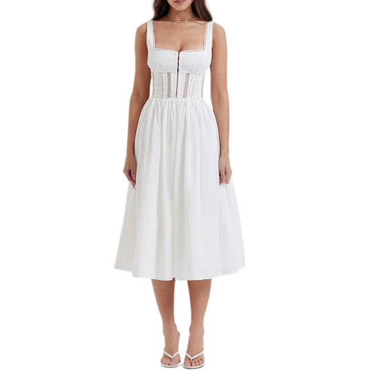 Damen Midi-Kleid mit raffinierten Spitzenakzenten und tailliertem Schnitt R&B