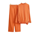 Damen komfortables Strick-Loungewear-Set mit hohen Bündchen und dekorativen Zopfmustern R&B
