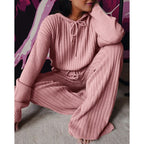 Damen Loungewear-Set mit tiefem V-Ausschnitt und breiten Hosenbeinen R&B