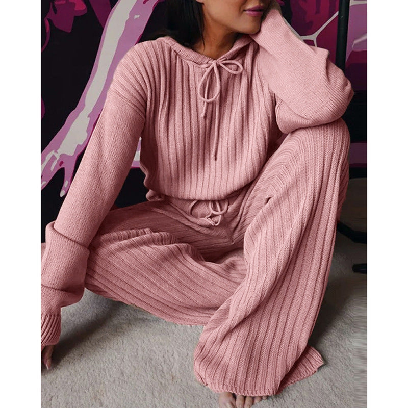 Damen Loungewear-Set mit tiefem V-Ausschnitt und breiten Hosenbeinen R&B