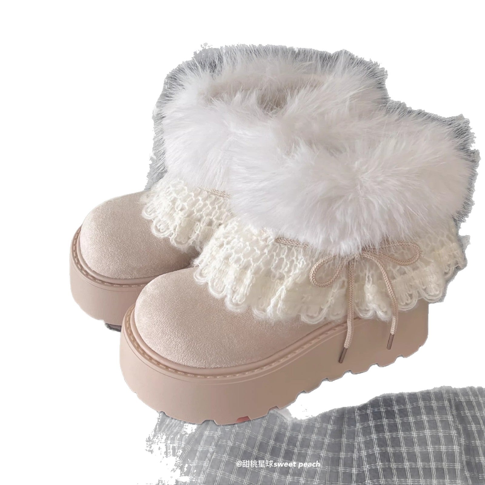 Damen Trendige Winterstiefel mit kuscheligem Kunstfellrand und dekorativer Spitzenverzierung R&B