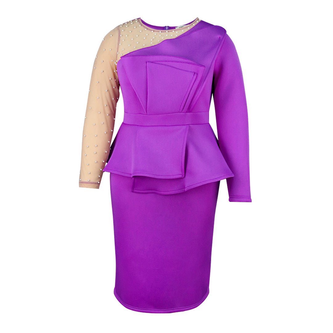 Damen figurbetontes Abendkleid mit transparenten Puffärmeln und voluminösem Oberteil R&B