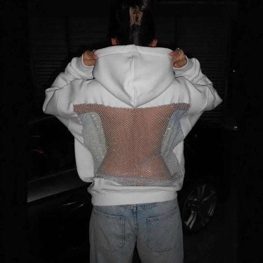 Damen nan Kapuzensweatshirt mit transparenter bestickter Rückenpartie R&B
