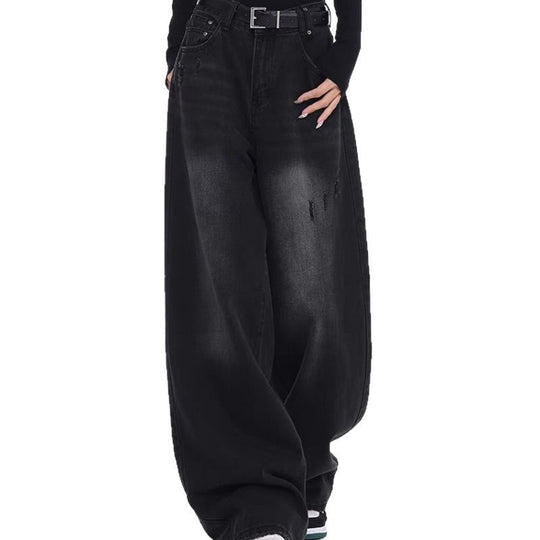 Damen Weite Denim-Hose mit hohem Bund und modischen Rissdetails R&B