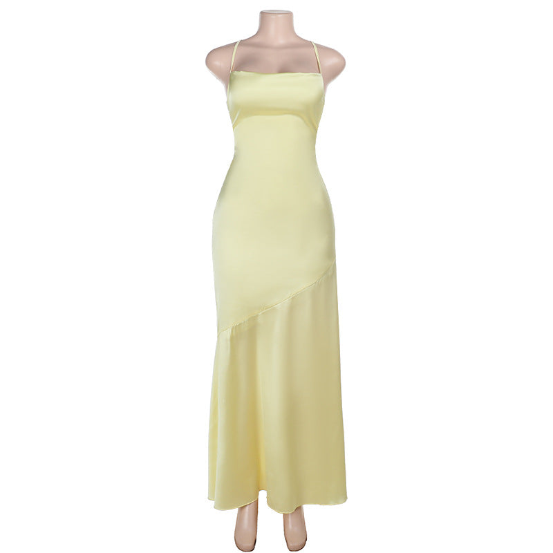 Damen Elegantes Maxikleid aus luxuriösem Satin mit verführerischem V-Ausschnitt R&B