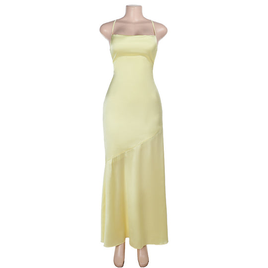 Damen Elegantes Maxikleid aus luxuriösem Satin mit verführerischem V-Ausschnitt R&B