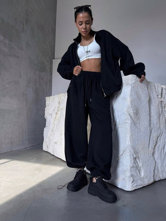 Damen sportliches Baumwoll-Jogginganzug mit lässiger Passform und praktischen Taschen R&B