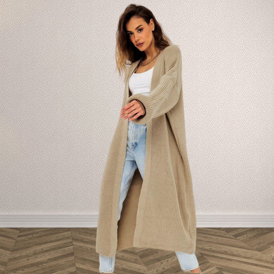 Damen Grober Strickmantel mit offenem Schnitt und tiefen Taschen R&B