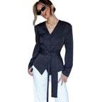 Damen Wickelbluse mit Knopfdetails R&B