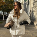 Damen Lässige Oversized-Daunenjacke mit Taillenzug R&B