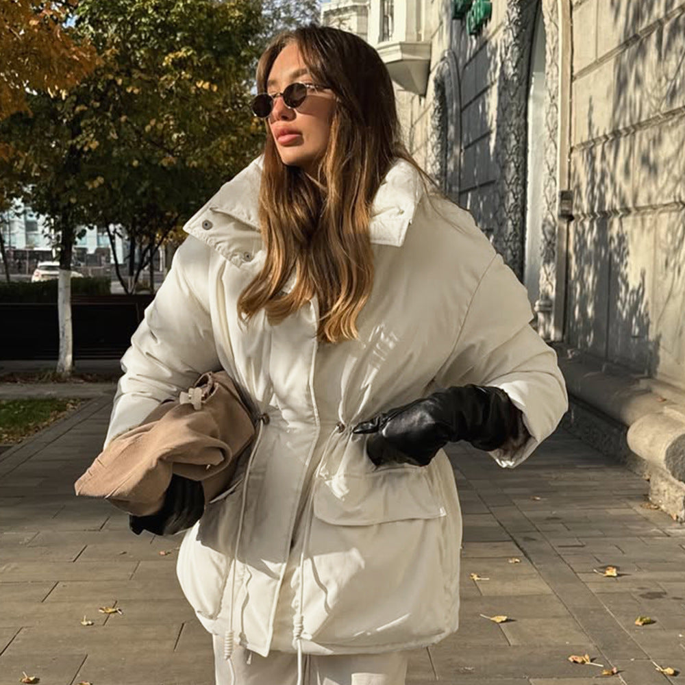 Damen Lässige Oversized-Daunenjacke mit Taillenzug R&B