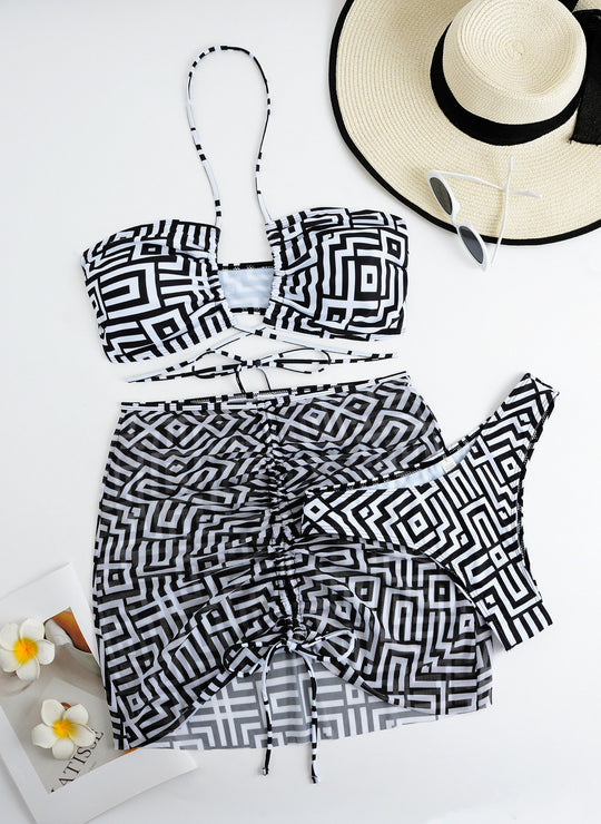 Damen Bikini-Set mit Bandeau-Top und verstellbarem Wickelrock R&B