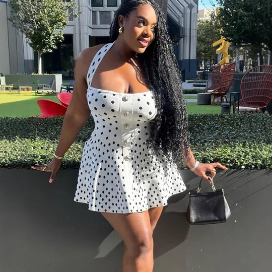 Damen Minikleid mit Punkten und Knopfleiste R&B