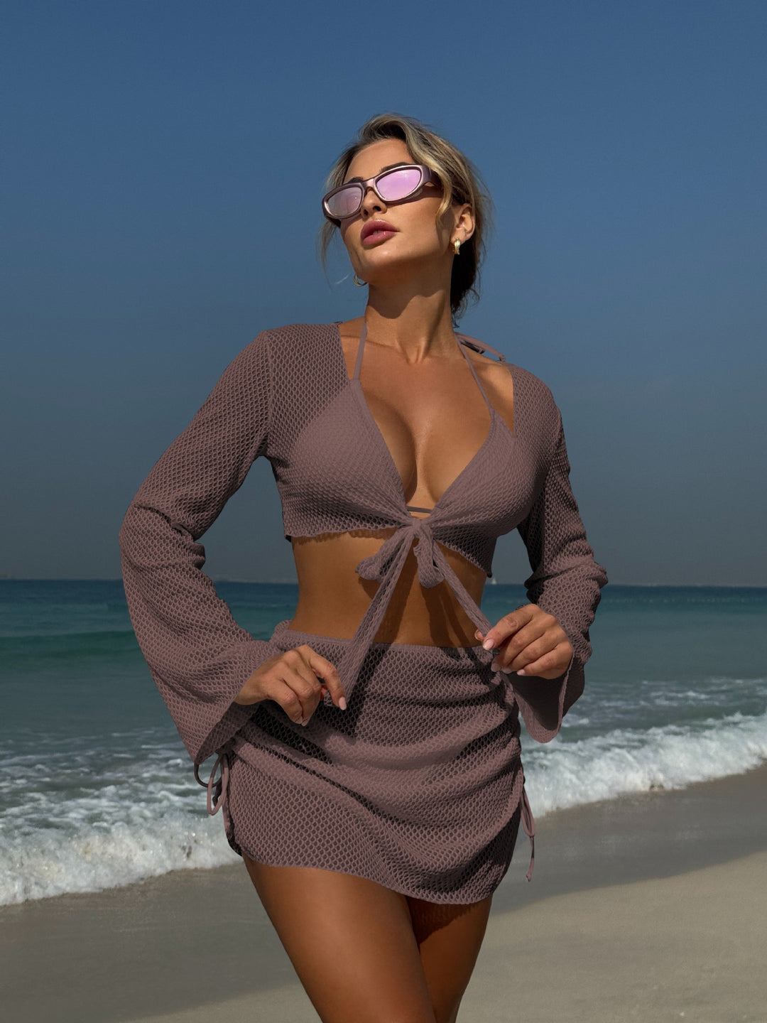Damen luftige Strandbekleidung mit offenen Ärmeln R&B