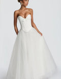 Damen Elegantes A-Linien Brautkleid mit schulterfreier Corsage und voluminösem Tüllrock