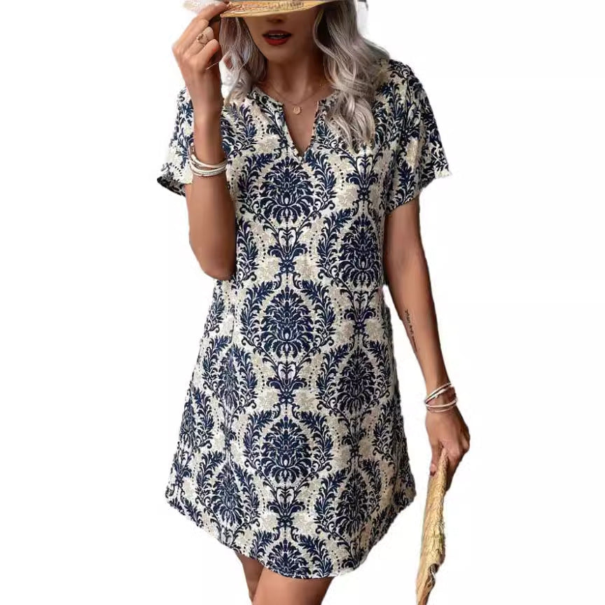 Damen Casual Kleid mit floralen Mustern und einem eleganten V-Ausschnitt R&B