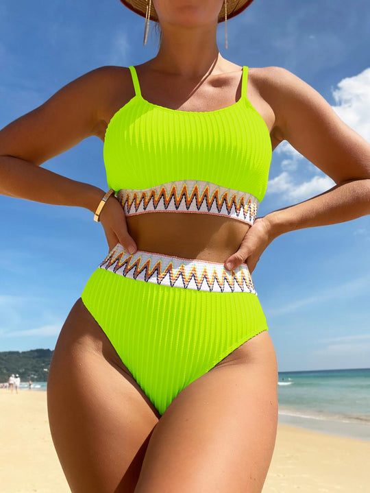 Damen Hochtaillierter Bikini mit geometrischem Muster R&B