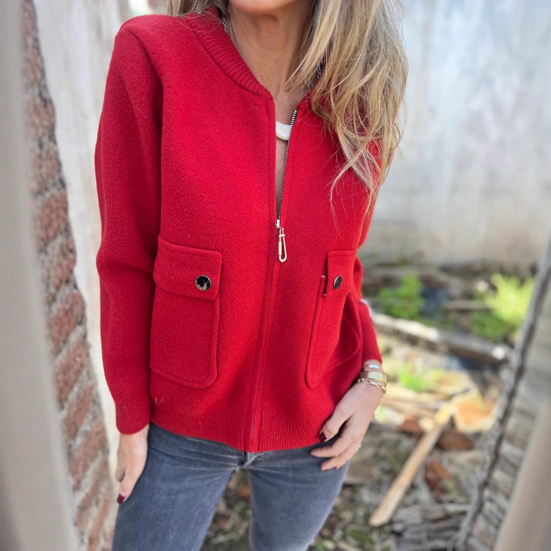 Damen Fleecejacke mit praktischen Taschen und Reißverschluss