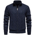 Herren Strickjacke mit Zopfmuster und hohem Stehkragen R&B