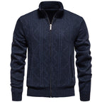 Herren Strickjacke mit Zopfmuster und hohem Stehkragen R&B
