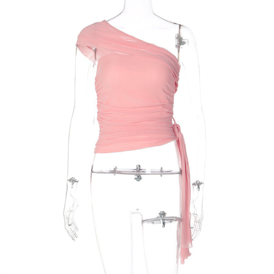 Damen Elegantes Asymmetrisches Top mit Wickeldesign R&B