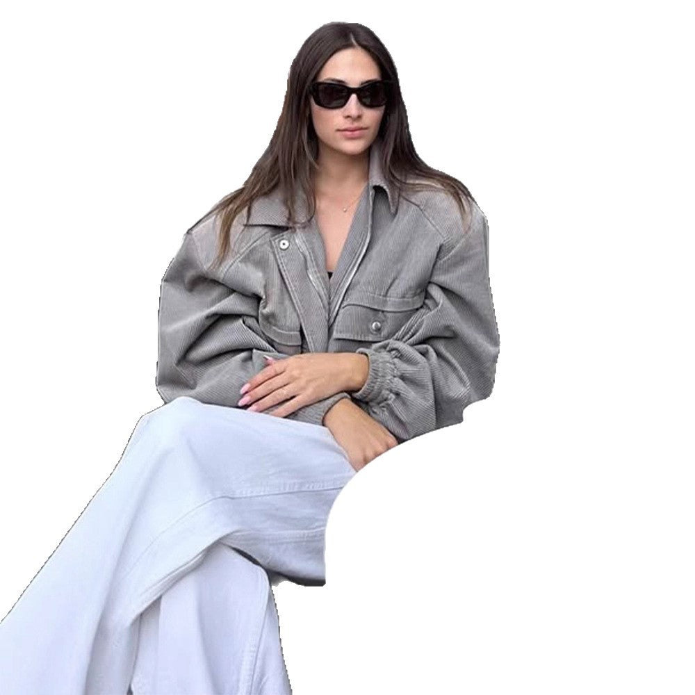 Damen lässige Übergangsjacke mit voluminösen Ärmeln und Druckknopfdetail R&B