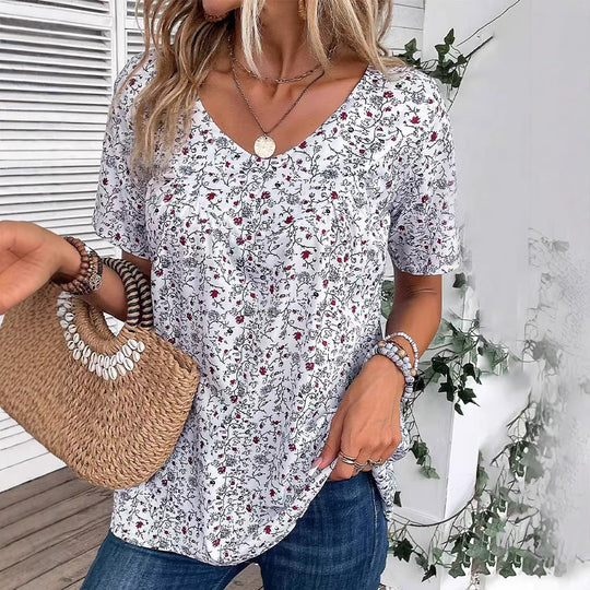 Damen Blusenshirt mit floralem Print und dekorativen Druckdetails Heidi-Mode