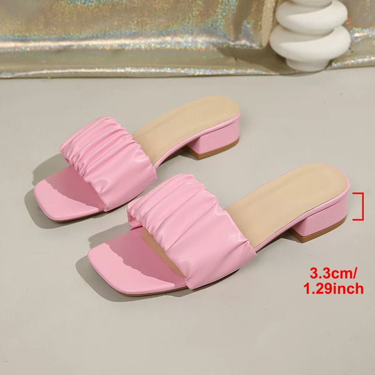 Damen Slip-On Sandalen mit modischem Falten-Design und bequemer Blockabsatz R&B