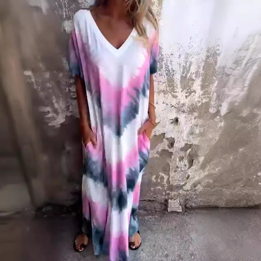 Damen Maxikleid mit lässigem V-Ausschnitt und praktischen Taschen R&B