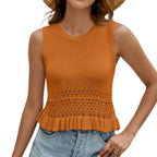 Damen Stricktop mit Rüschensaum und gehäkeltem Design R&B