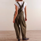 Damen lässiger Denim Overall mit tiefem V-Ausschnitt und praktischen Taschen R&B