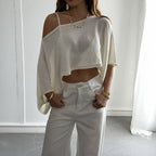 Damen Flockiges Crop-Top mit asymmetrischem Design und tiefem Ausschnitt R&B