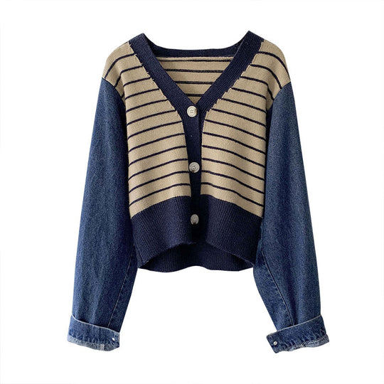 Damen modische Strickjacke mit modernen Streifen-Design und Raglanärmeln R&B