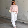 Damen cropped gestreifter Sweatshirt mit Kordelzug R&B