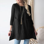 Damen lässiges Tunika-Kleid mit praktischen Taschen und 3/4-Ärmeln R&B