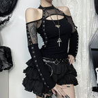 Damen modisches Oberteil mit einzigartigem Cut-Out-Design und Netzdetails R&B