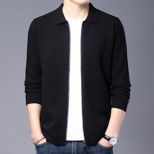 R&B | Strickjacke Wolle Slim Fit Reißverschluss Klassischer Kragen Gerippter Saum