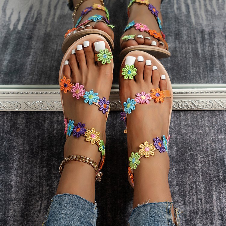 Damen Sommer Sandalen mit buntem Blüten-Design und rutschfester Sohle R&B