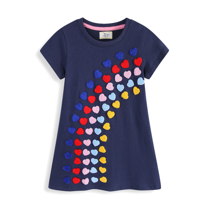Mädchen T-Shirt Kleid mit buntem Herz-Stickdesign R&B