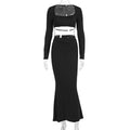 Damen Elegantes Set aus Crop-Top und Maxirock mit transparentem Detail R&B