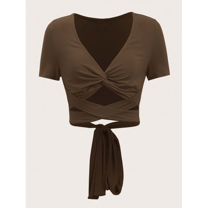 Damen Einseitig drapiertes Crop-Top mit Bindegürtel R&B