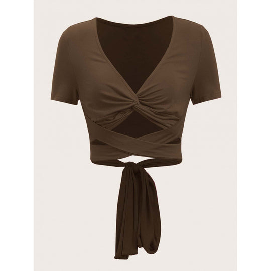 Damen Einseitig drapiertes Crop-Top mit Bindegürtel R&B