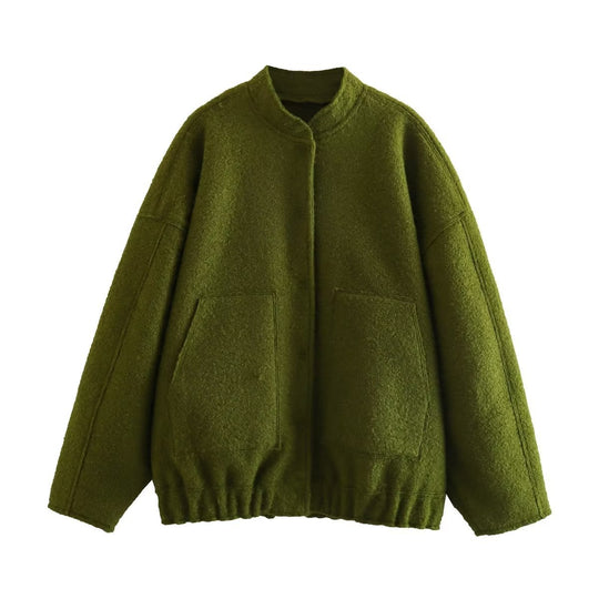 Damen flauschige Oversized-Jacke mit praktischen Taschen und elegantem Stehkragen R&B