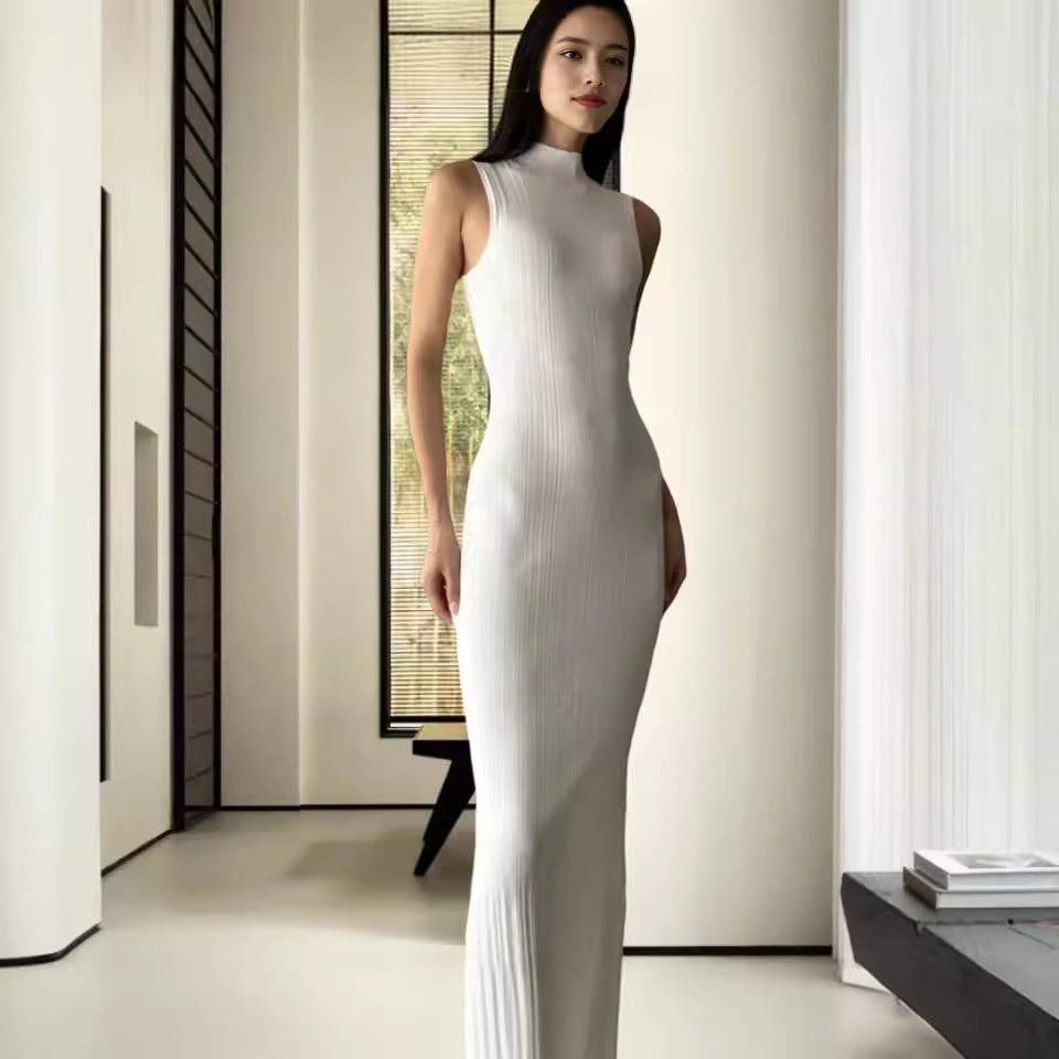 Damen Elegantes Langarm Maxikleid im Rippstrick-Stil R&B