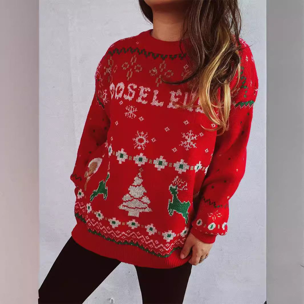 Damen Weihnachts-Pullover mit festlichem Motiv und Rundhalsausschnitt R&B