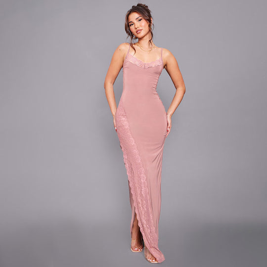 Damen elegantes Spitzen-Maxikleid mit zarten Trägerspitzendetails R&B