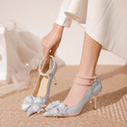 Damen stilvolle Pumps mit elegantem Schleifenakzent und schimmerndem Obermaterial R&B
